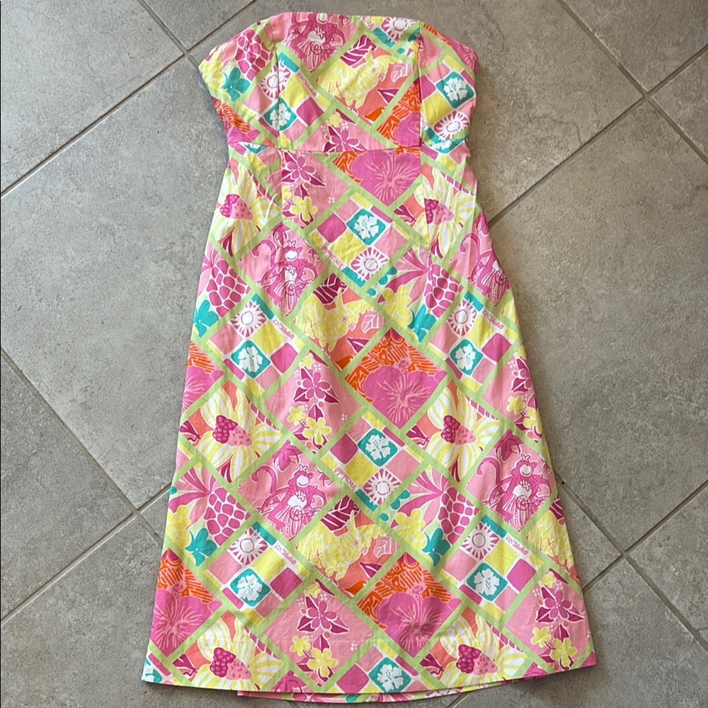 Lilly Pulitzer Strapless Dress - Pink, Yellow, Green